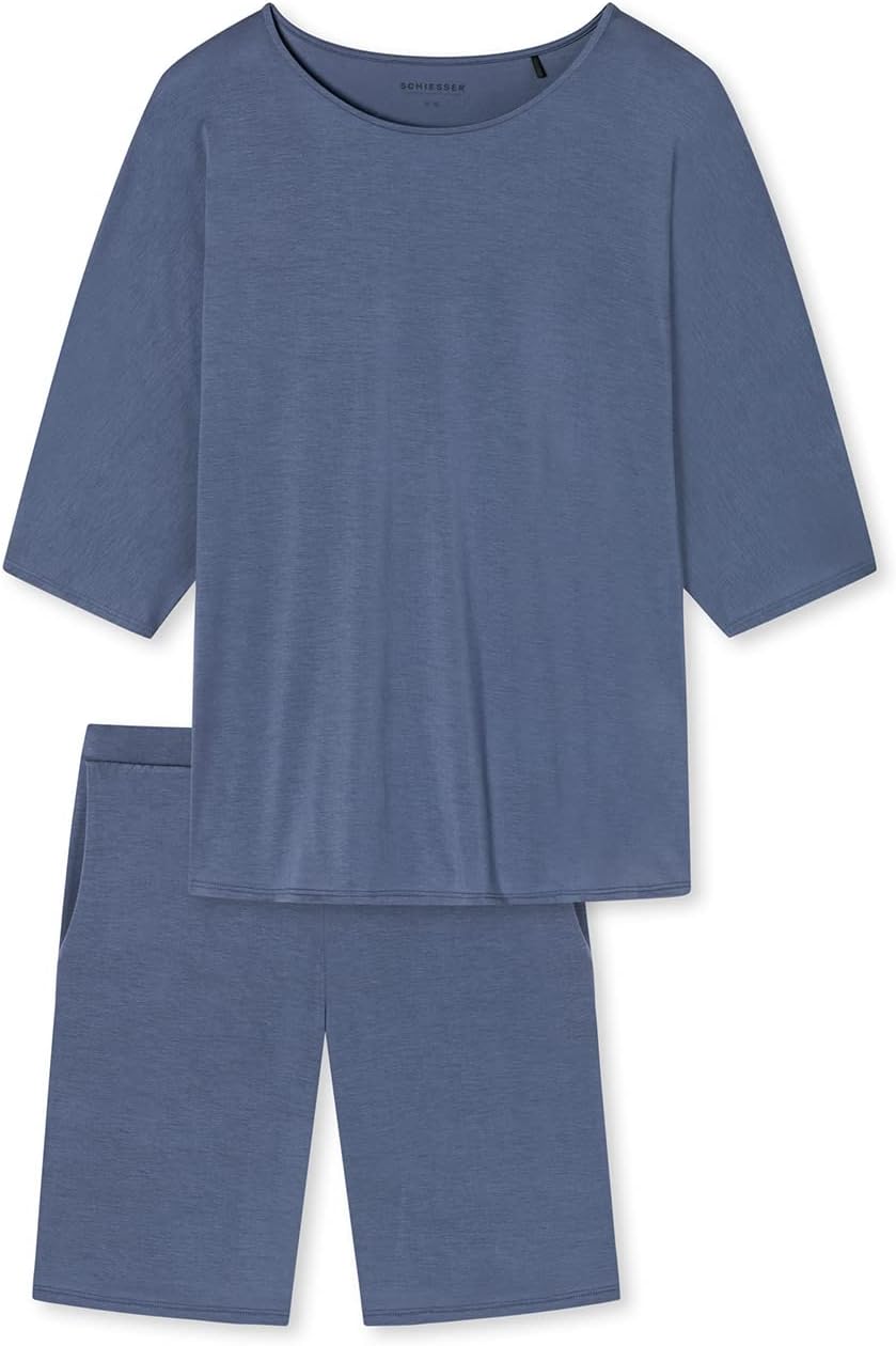 Schiesser Damen Schlafanzug Kurz Pyjamaset 36 Blau, 36 Blau