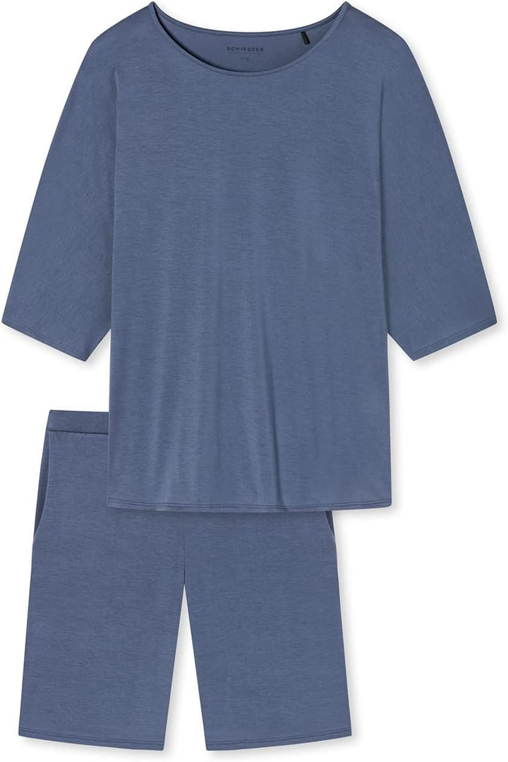 Schiesser Damen Schlafanzug Kurz Pyjamaset 36 Blau, 36 Blau