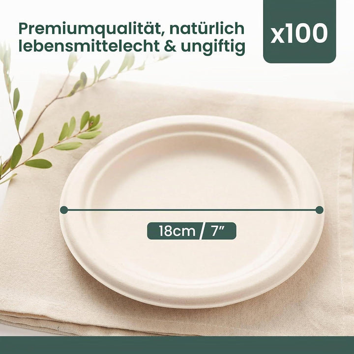 HAAGO Zuckerrohr Bagasse Einwegteller für Geburtstage, Hochzeiten, Partys - Stabil, Umweltfreundlich
