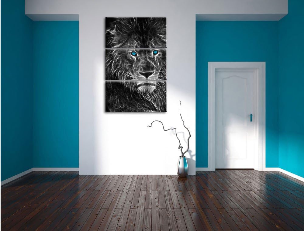Pixxprint Dark Abstrakter Löwe als Leinwandbild/Grösse: 3 Teilig (120x80) cm/Wandbild/Kunstdruck/fer