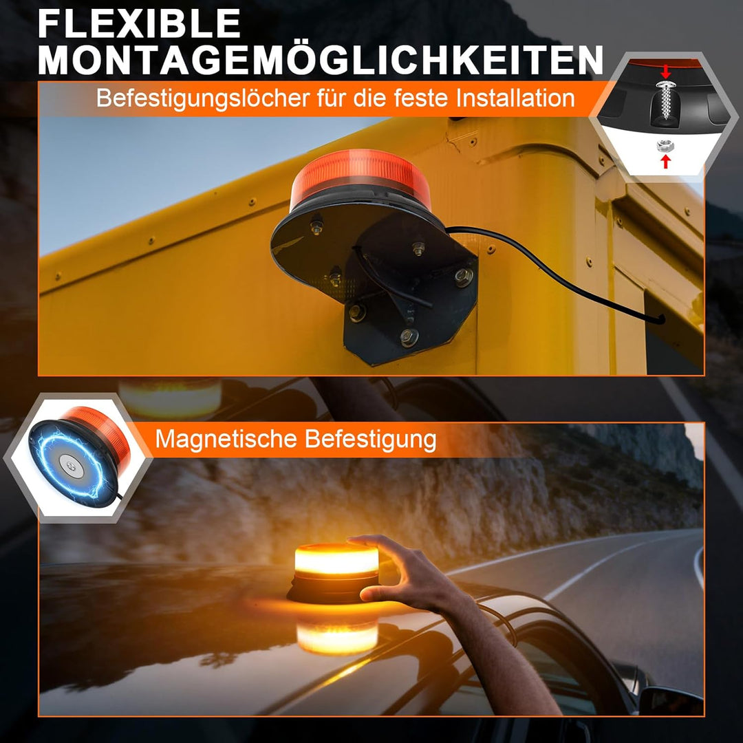 Dinfu LED Rundumleuchte led warnleuchte, 12V-24V Gelb Warnlicht mit magnetischem und 9 Modes für KFZ