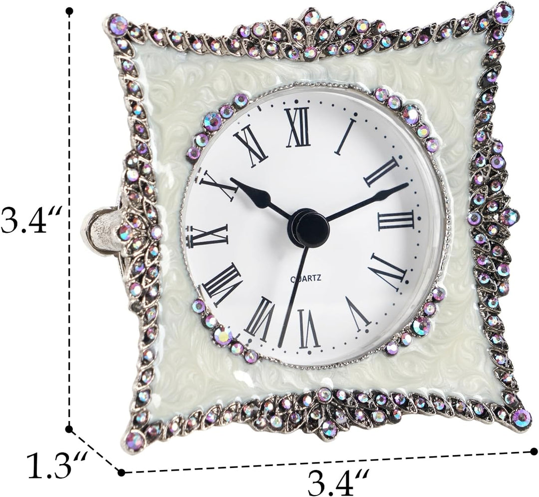 NIKKY HOME Elegante und niedliche Quarzuhr aus Zinn, analog, mit Kristall-Rosy-Strasssteinen, 8,8 cm