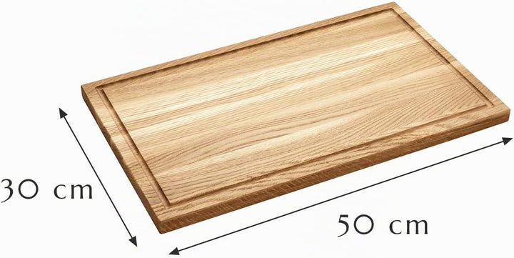Holzschneidebrett rechteckig Eichenholz, Schneidebrett für die Küche, aus robuster Eiche, mit Saftri