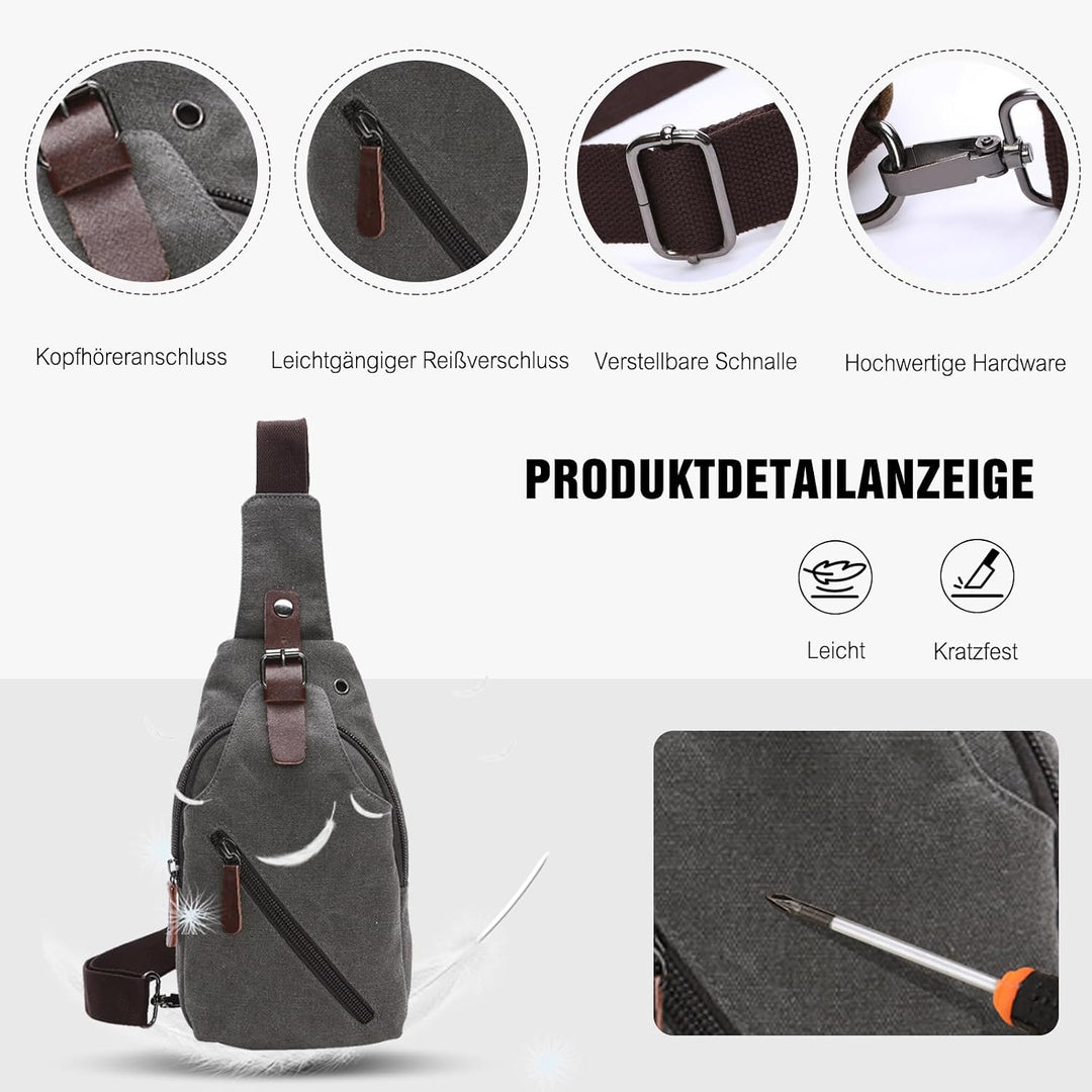 FANDARE Sling Bag mit Kopfhöreröffnung Studenten Party Outdoor Multifunktional Umhängetasche Damen/H