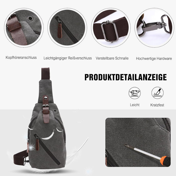 FANDARE Sling Bag mit Kopfhöreröffnung Studenten Party Outdoor Multifunktional Umhängetasche Damen/H