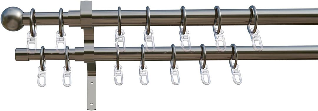 Tilldekor ausziehbare Gardinenstange FORMENTOR, 2-Lauf, edelstahl optik, Ø 16/19 mm, 120 - 230 cm, i