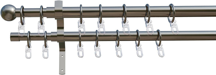 Tilldekor ausziehbare Gardinenstange FORMENTOR, 2-Lauf, edelstahl optik, Ø 16/19 mm, 120 - 230 cm, i