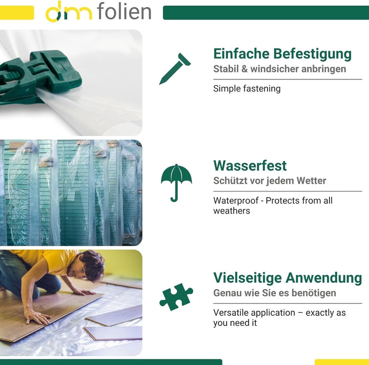 dm-Folien Abdeckfolie I 1,5 x 50 m I 150 My Stärke I Verschiedene Masse & Stärken I Transparente & r
