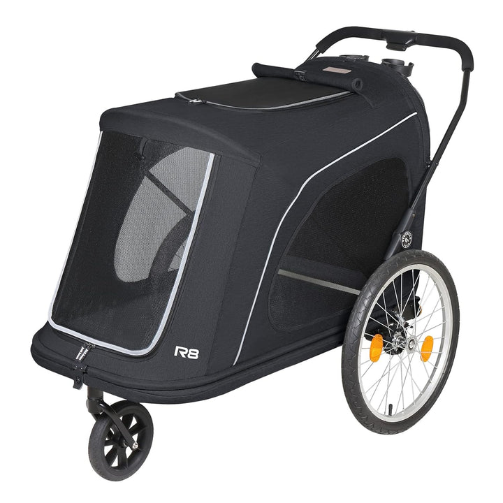Beberoad 2-in-1 Hunde Fahrradanhänger & Buggy, Klappbar für Tiere bis 45kg, R8 (Schwarz) R8 Schwarz,