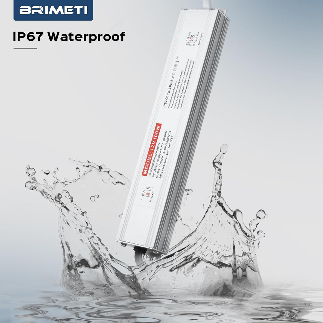 BRIMETI LED Trafo 12V 100W Wasserdicht IP67 LED Treiber Netzteil, Schaltnetzteil LED Transformator 8