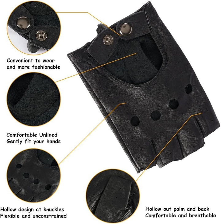 Damen Fingerlose Schaffell Autofahrer Lederhandschuhe Rock Punk Handschuhe S Schwarz, S Schwarz