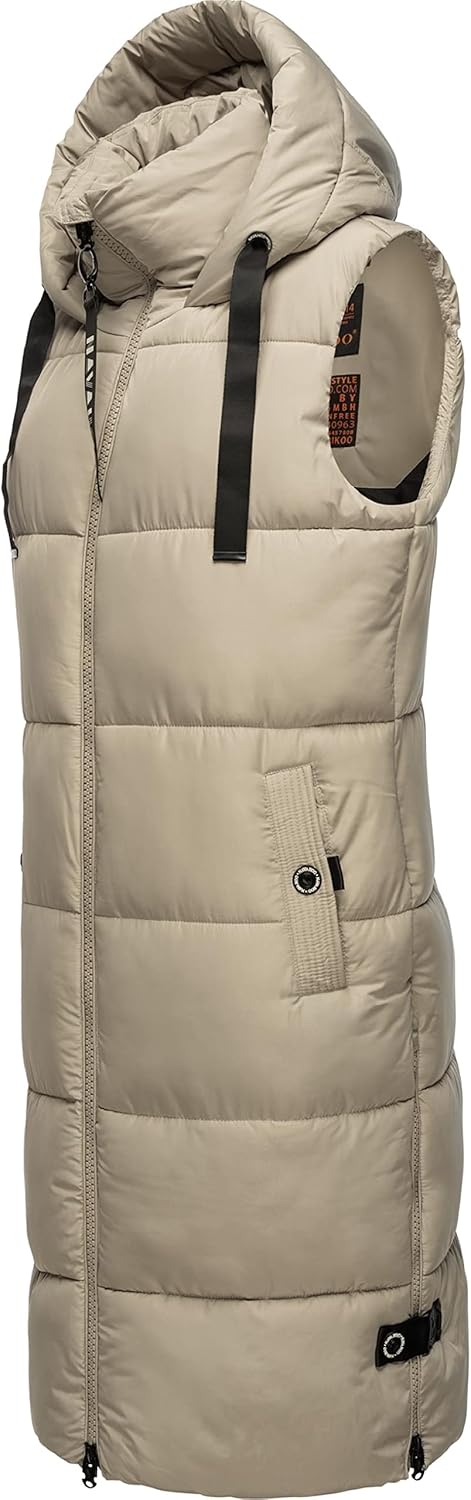 Navahoo Damen ärmellose lange Outdoorweste warme Winterjacke Schnuffelchen XS-3XL XS Pebble Grey, XS