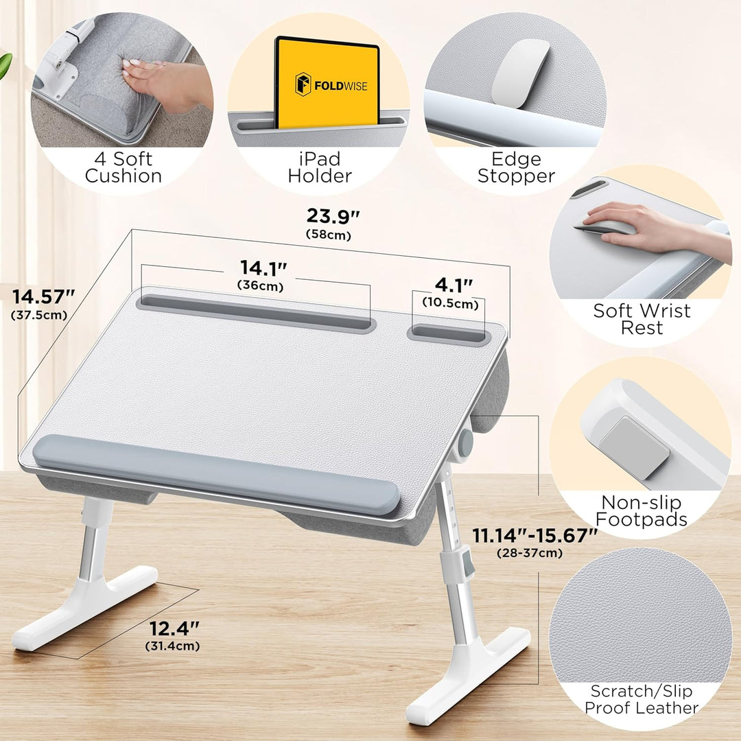 2-in-1 Bett- &amp; Schosstisch – Höhen- &amp; Neigungsverstellbar, Klappbar mit Kissen, Handgelenkauflage, T