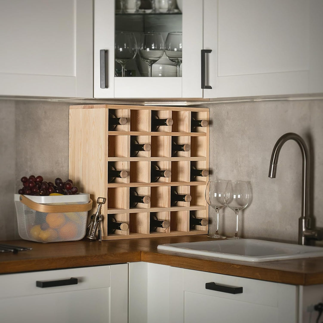 KADAX Weinregal aus Holz, 52 x 25.5 x 52 cm, Grosses Flaschenregal für viele Weinflaschen, rustikale