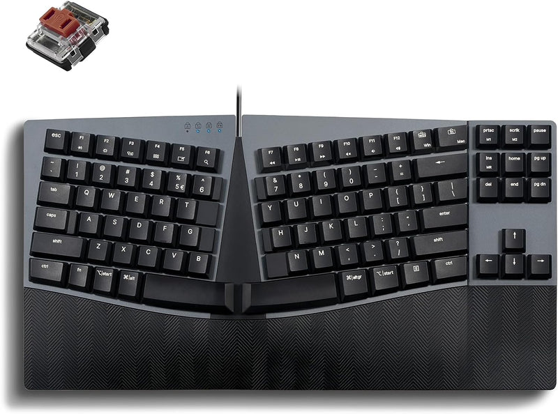 Perixx PERIBOARD335BR Kabelgebundene ergonomische mechanische kompakte Tastatur – Flache braune takt