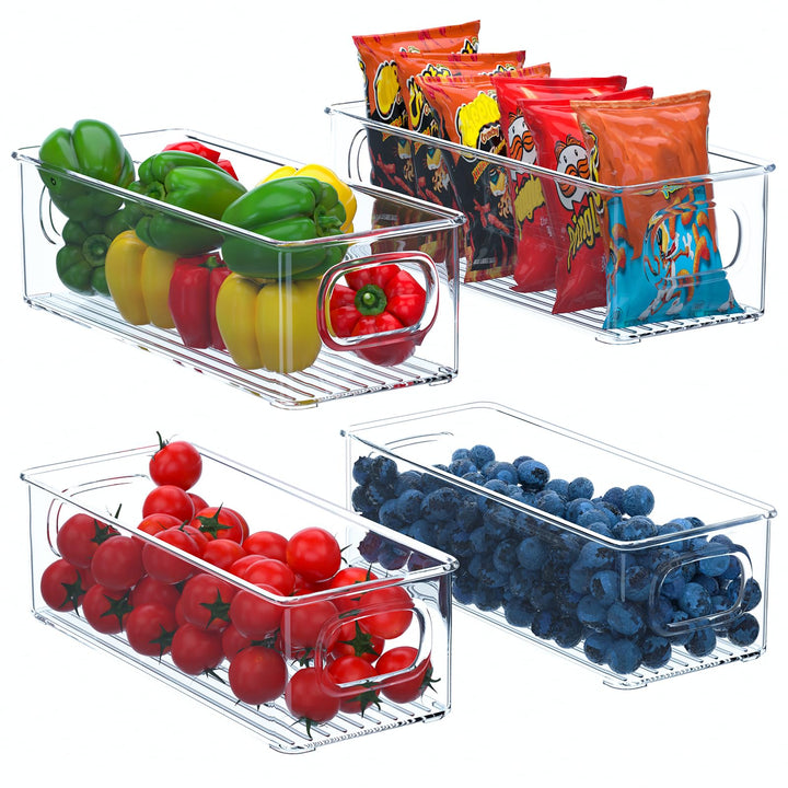 FINEW Kühlschrank Organizer 4er Set, Stapelbar Küchen Aufbewahrungsbox, Klein Kühlschrank Boxen mit