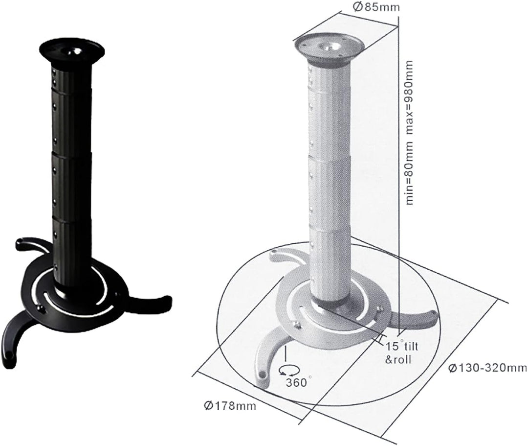 BeMatik - Projektor-Deckenhalterung Mast rund 8 cm bis 98 cm