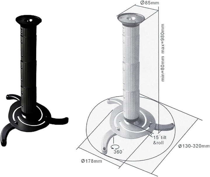 BeMatik - Projektor-Deckenhalterung Mast rund 8 cm bis 98 cm