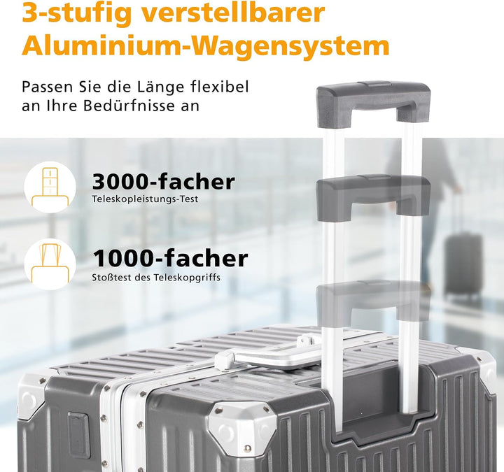 ALPHA CAMP Koffer Set M L Hartschalenkoffer Set Gross mit Rollen Suitcase Set Polycarbonat Aluminium