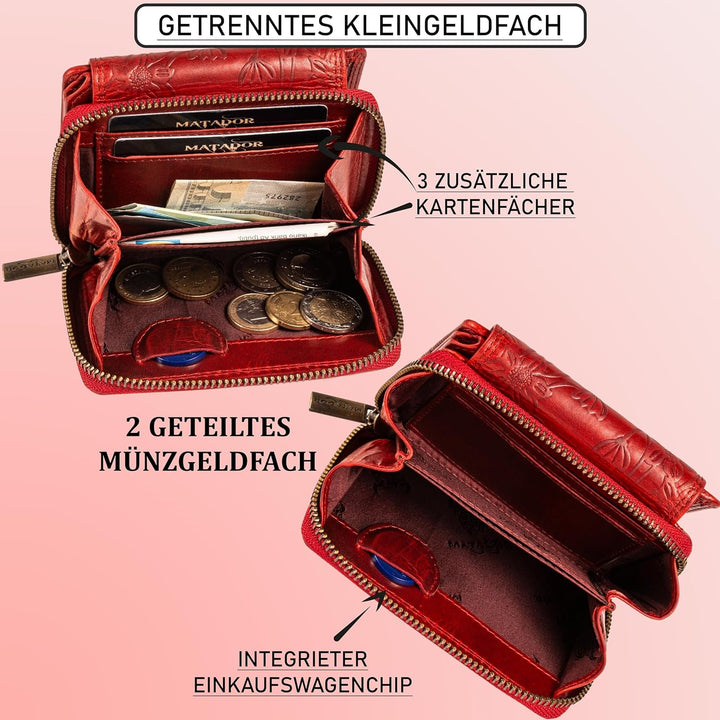 MATADOR |SARAGOSSA| RFID Blocker Leder Portemonnaie Damen| Geldbeutel Portmonee Damen mit Geschenk B
