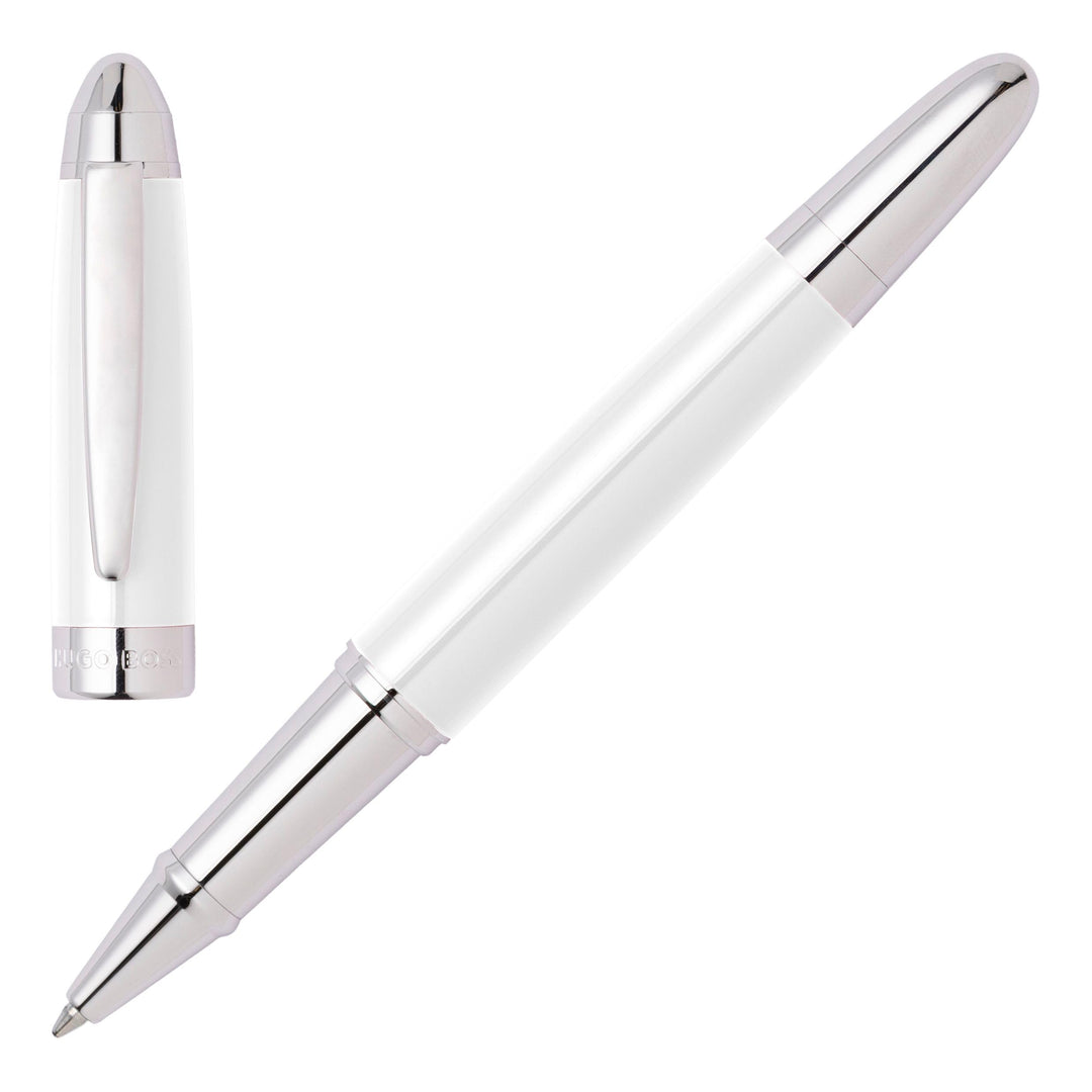 Hugo Boss Tintenroller Icon White aus Messing hergestellt, Farbe: Weiss, Abmessungen: 12 x 138mm, HS