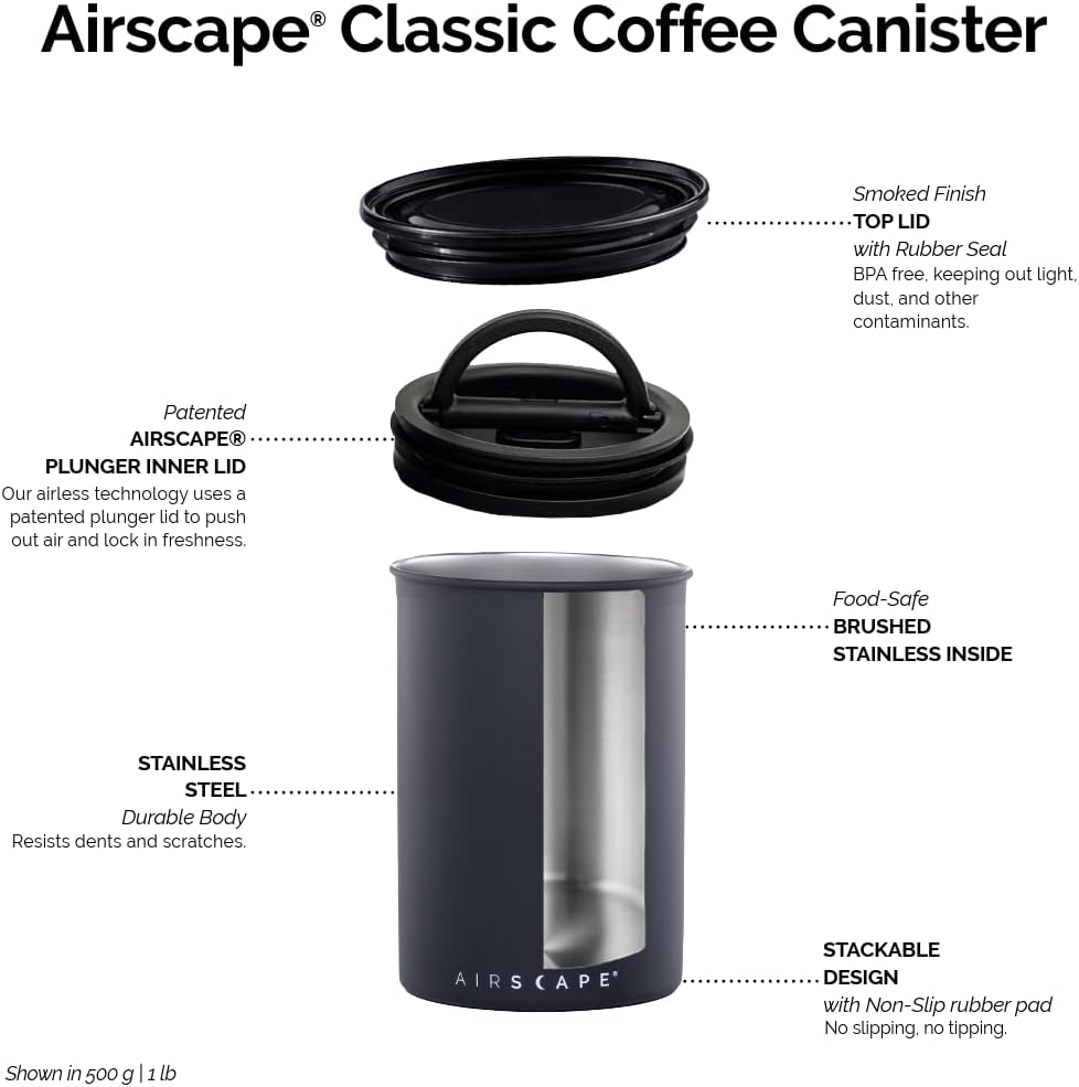 Airscape Kaffeedose aus Edelstahl | Lebensmittelaufbewahrungsbehälter | patentierter luftdichter Dec