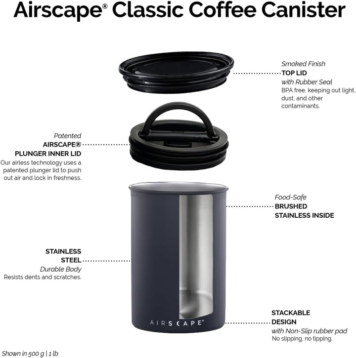 Airscape Kaffeedose aus Edelstahl | Lebensmittelaufbewahrungsbehälter | patentierter luftdichter Dec