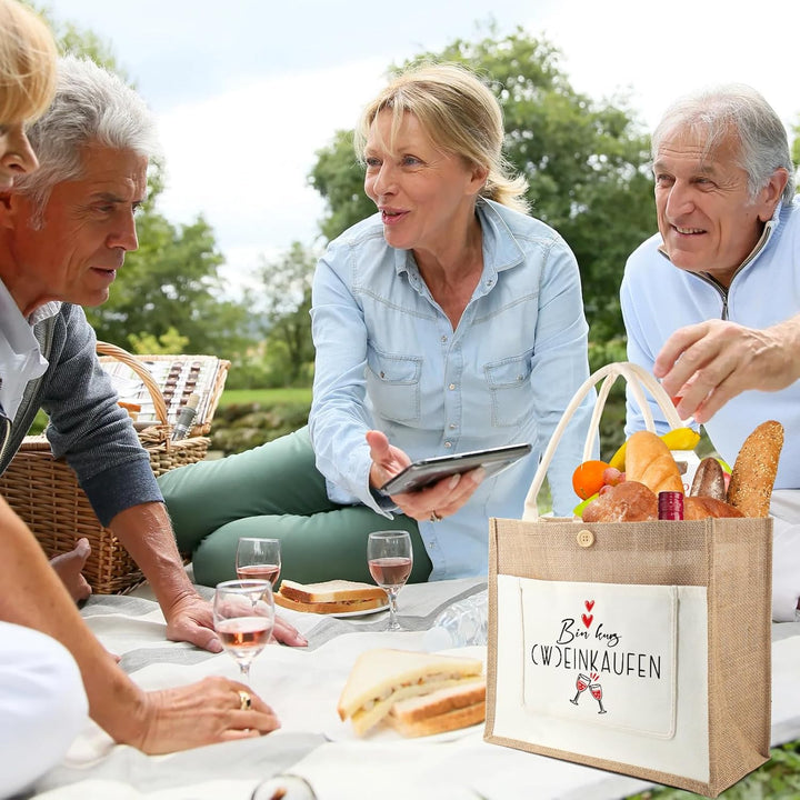 Tarklanda Jutetasche für Frauen, Geschenk Damen Jute Shopper Bag, Jute Einkaufstasche mit Spruch Bin