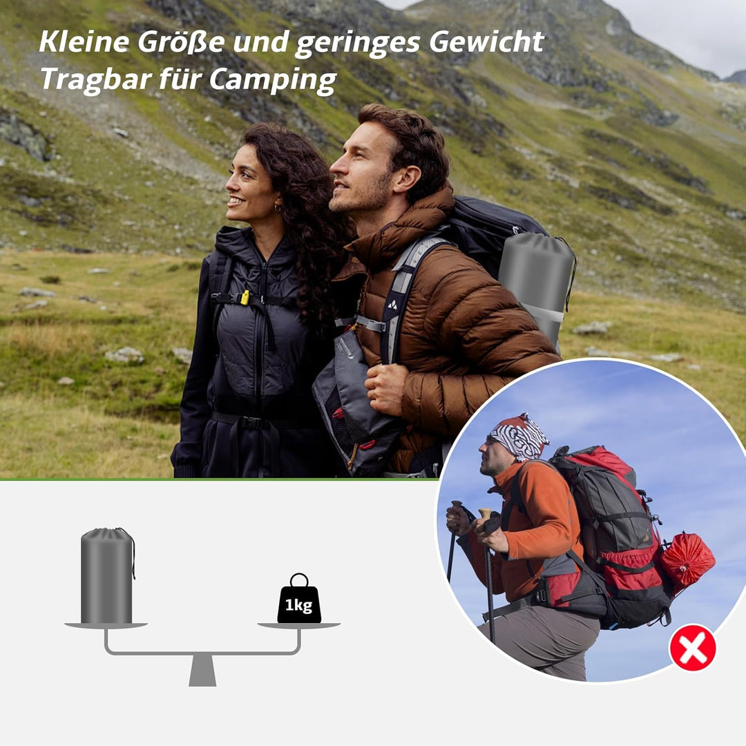 Aufblasbare Isomatte Camping mit Fusspumpe und Kopfkissen, 12 cm verdickt – Bequem, Ultraleicht, Kle