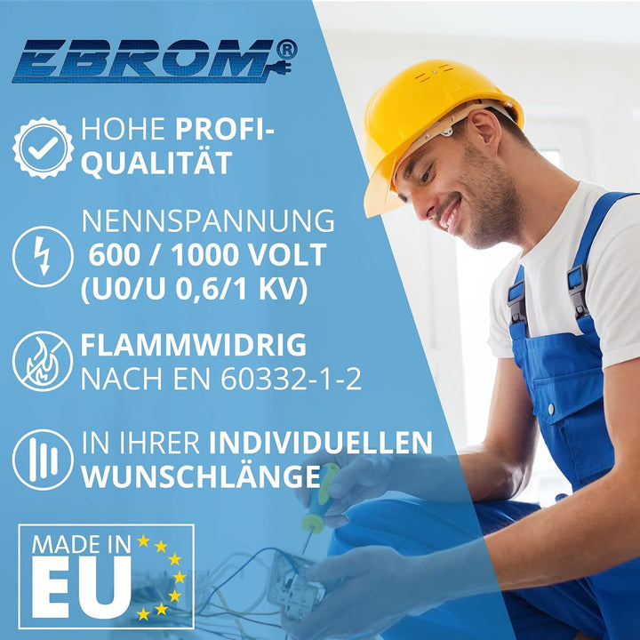 EBROM Erdleitung NYY-J 5x10 mm² Starkstromkabel Erdkabel schwarz - 95 m | 5m bis 100 m, Elektrokabel