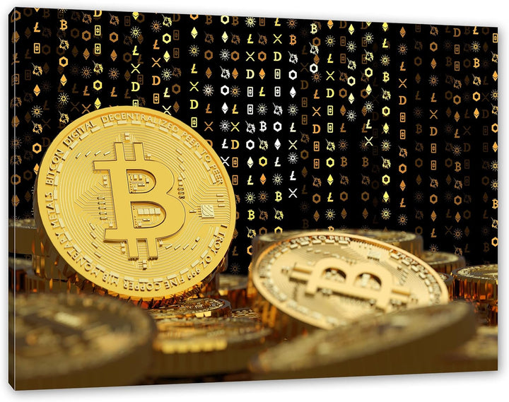 Pixxprint Bitcoin BTC Kryptowährung als Leinwandbild | Grösse: 100x70 cm | Wandbild | Kunstdruck | f
