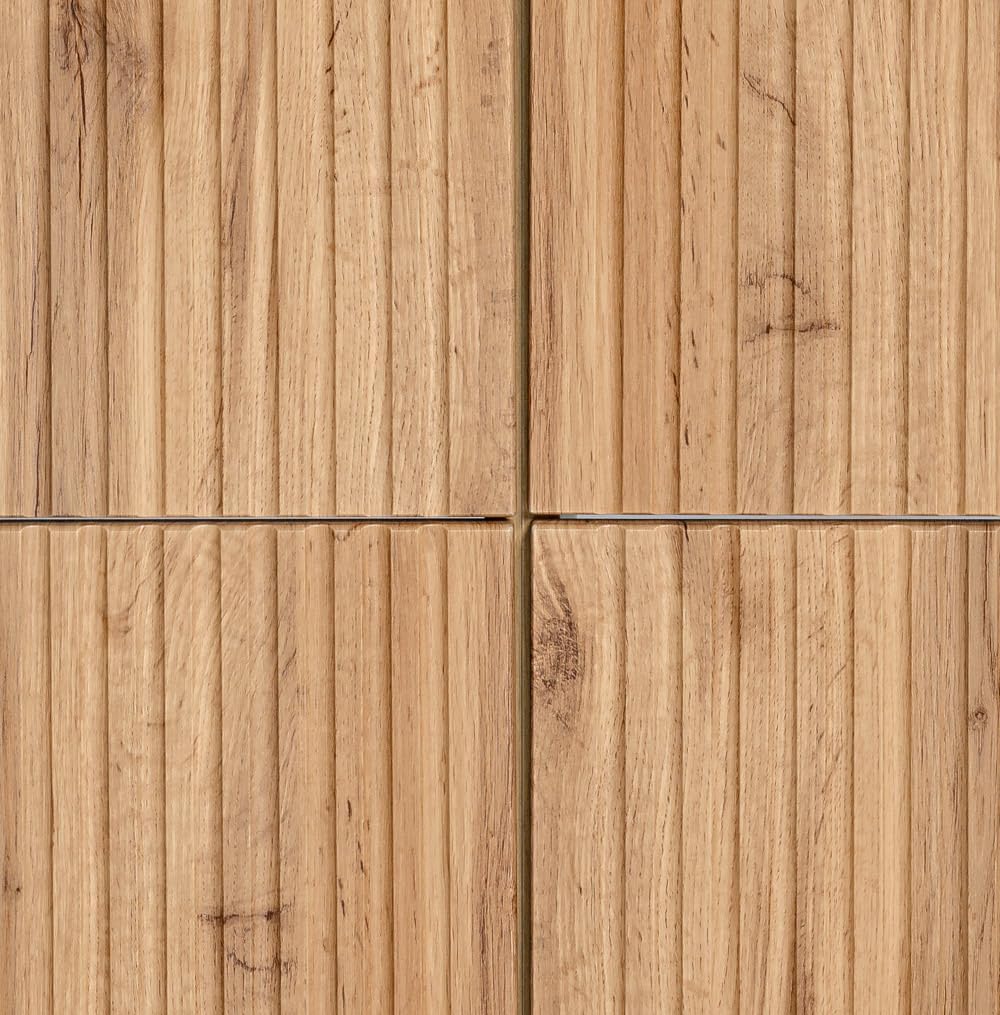 Lomadox Badezimmermöbel Waschtisch-Unterschrank 80 cm in Wotaneiche mit gerillter Front, 2 Softclose