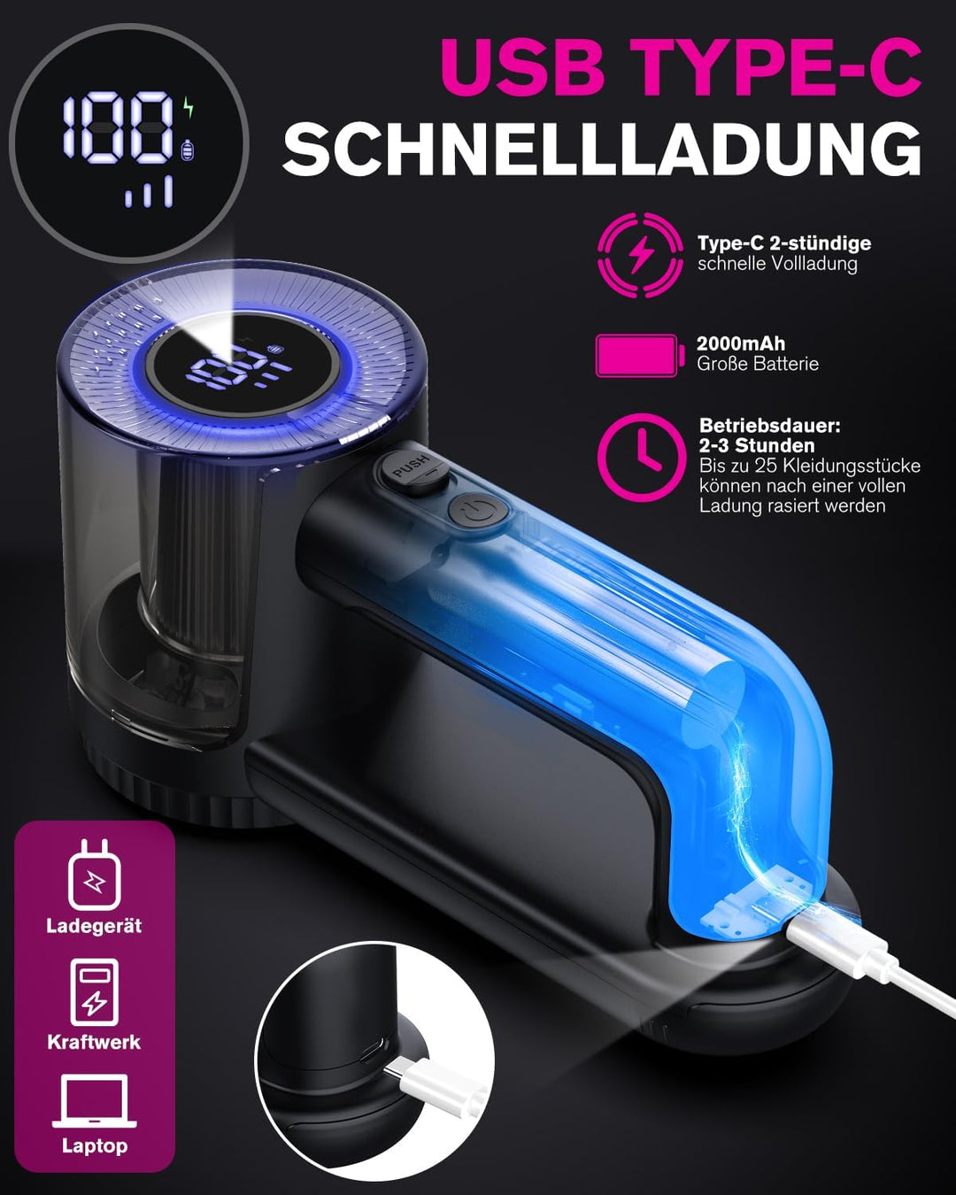 Fusselrasierer Elektrisch, [USB Aufladung] Homtronics Fusselentferner für Kleidungsstücke, LED-Anzei