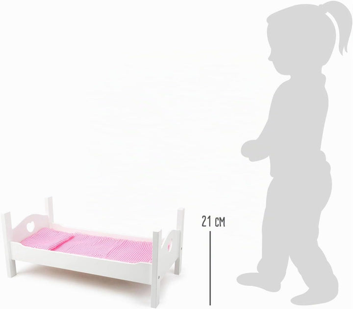 Small Foot Puppenbett Holz, inkl. niedlicher Wäsche, Rollenspiel für Kinder ab 3 Jahren, 11212, Weis