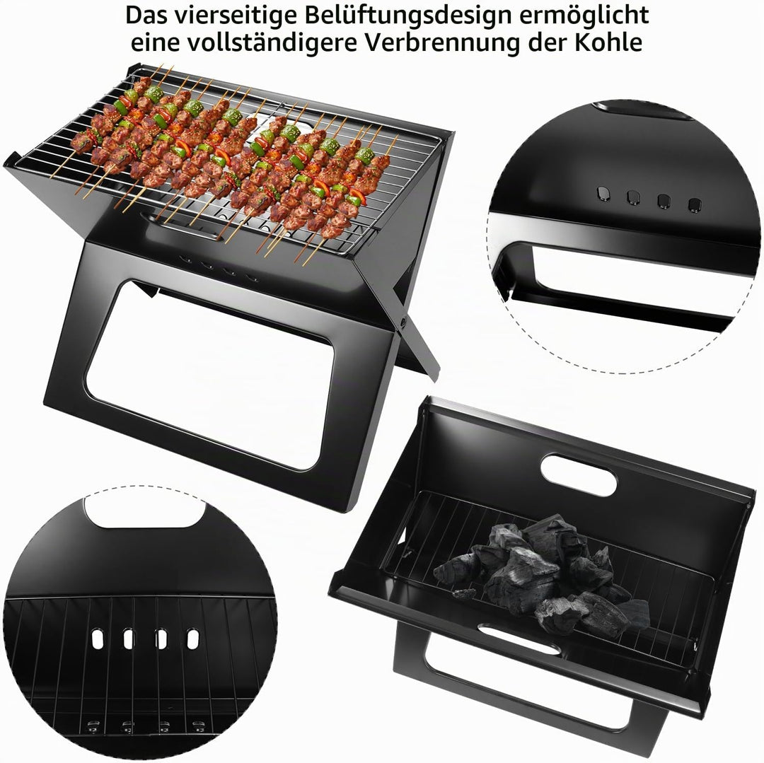 QWORK® Klappgrill, Faltgrill, Hitzebeständiger Laptopgrill, für Camping, Reise