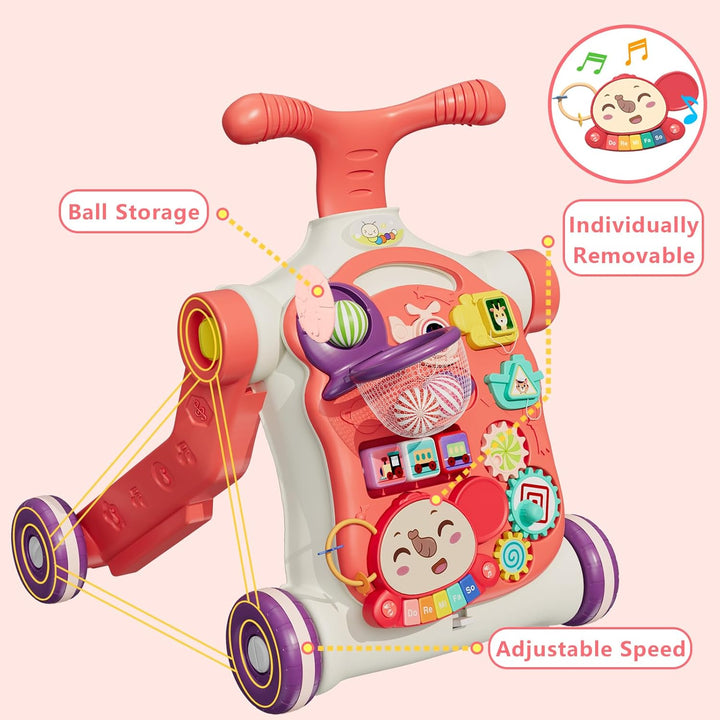HYES 5 in 1 Lauflernwagen, Baby Spiel und Lauflernhilfe mit Musik und Abnehmbarem Spielboard, Laufwa