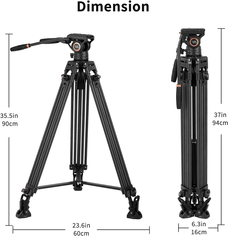 Cayer BV25LH Videostativsystem, 74-Zoll-Carbon-Profi-Hochleistungskamera-Stativsatz, Doppelrohr-Stat