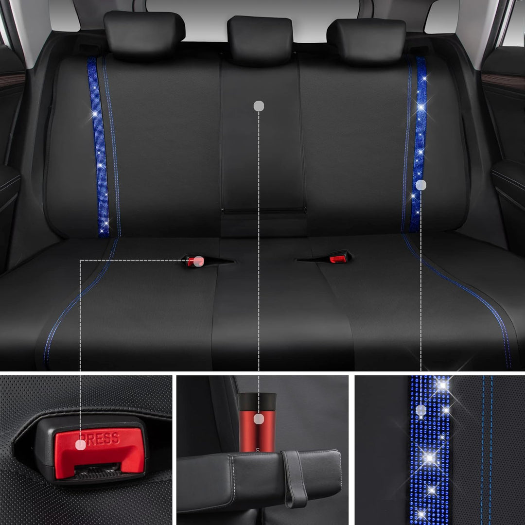 CAR PASS Wasserdicht Leder Autositzbezüge, Bling Diamant Komplettset Sitzbezug, Glänzend Kristall Gl