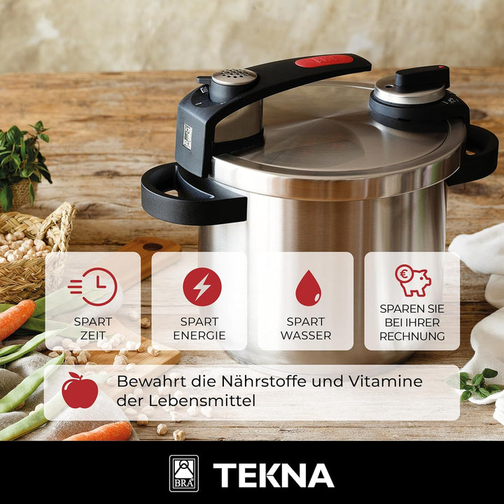 BRA Tekna - Schnellpresstopf 6 Liter, Edelstahl, geeignet für alle Küchentypen, inklusive Induktion,