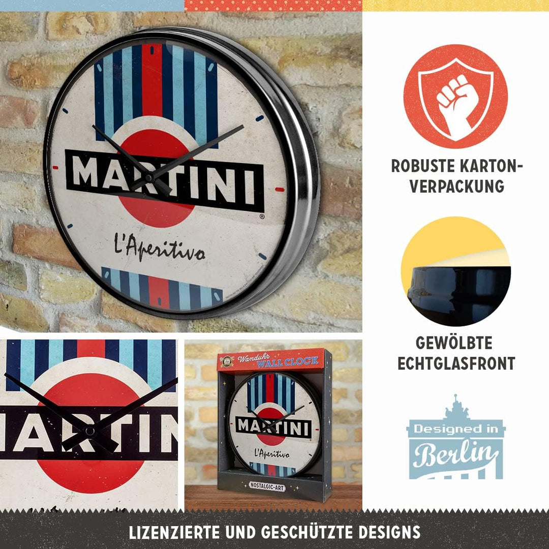 Nostalgic-Art 51205 Retro Wanduhr, Martini – L'Aperitivo – Geschenk-Idee für Cocktail-Fans, Grosse K