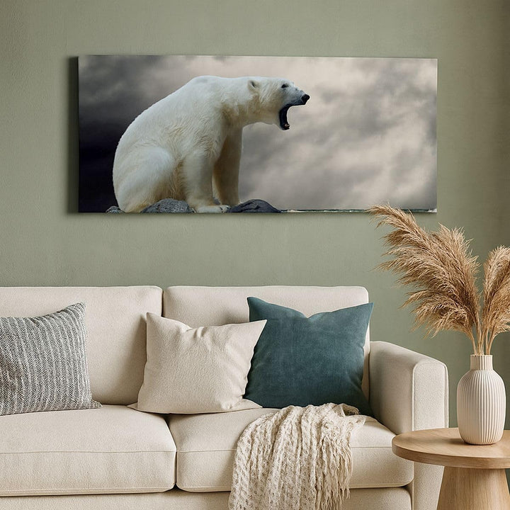 Panorama Bilder auf Leinwand 100x40cm Leinwandbild Bär Tiere Wasser Eis Gross Wanddeko Bild Schlafzi