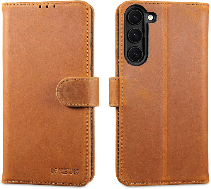 LENSUN Echtleder Hülle für Samsung Galaxy S23 Plus, Handyhülle [Echtes Leder] [Magnetverschluss] [RF