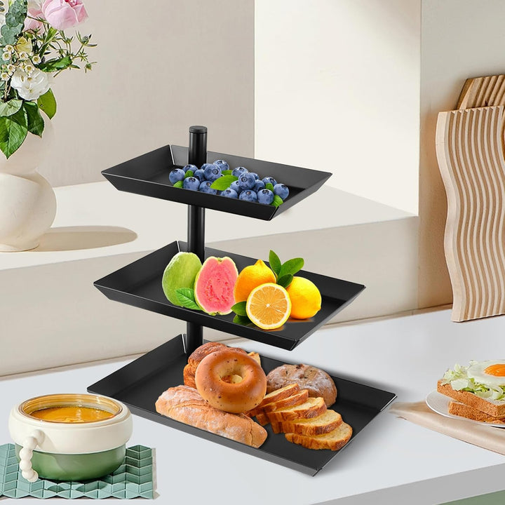 SINJEUN 2 Stück Obst Etagere 3 Stöckig, 360°Drehbare Obstschale Schwarz, Edelstahl Obstschale 3 Stöc