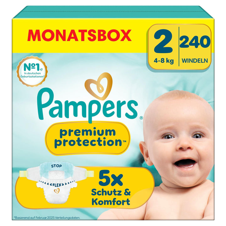 Pampers Baby Windeln Grösse 2 (4-8kg) Premium Protection, Mini, 240 Stück, MONATSBOX Grösse 2 (240 S