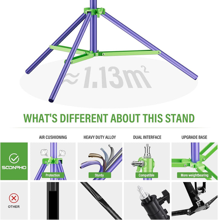 Soonpho Lichtstativ Vollmetall Puffer Druckstativ 9,1 ft/280cm Light Stand Bunt 10kg Tragkraft für O