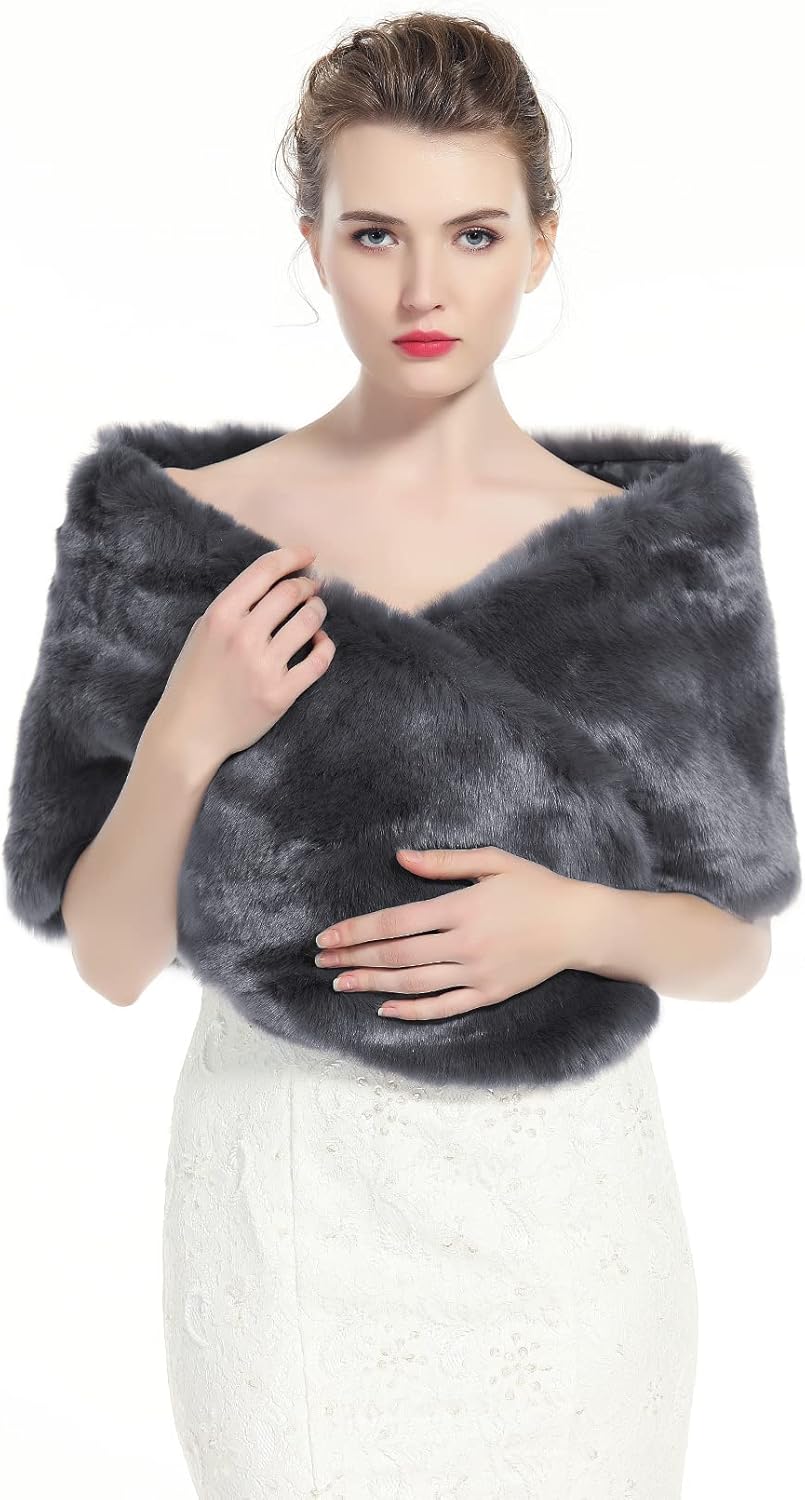 BEAUTELICATE Kunstpelz Schal Stola Damen Warm Brautjacke Brautschal Brautstola Pelz für Braut Hochze