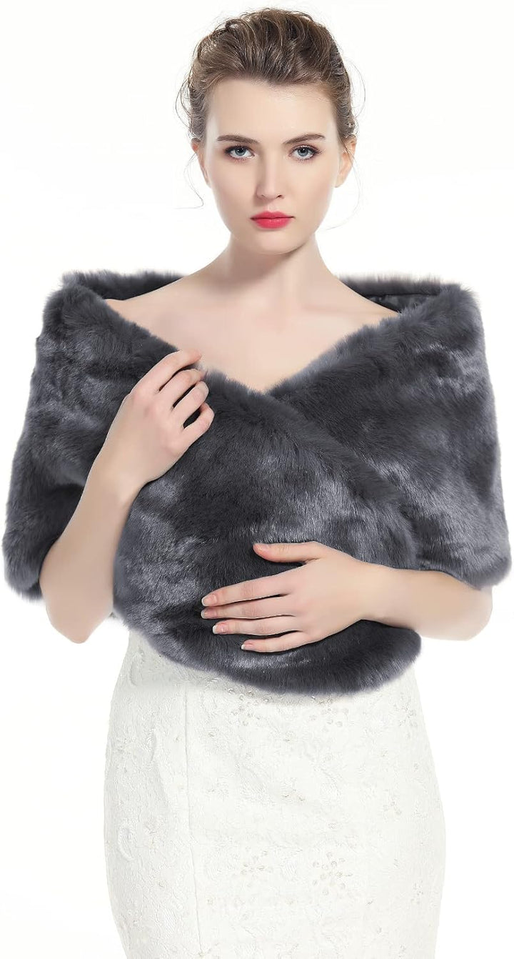 BEAUTELICATE Kunstpelz Schal Stola Damen Warm Brautjacke Brautschal Brautstola Pelz für Braut Hochze