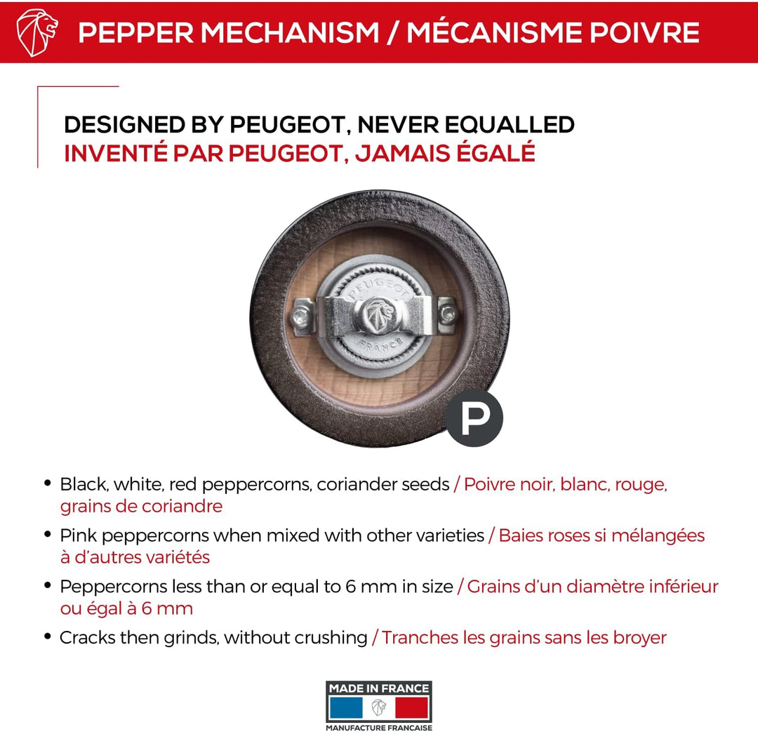 Peugeot Paris Antique Moulin à poivre manuel en bois de hêtre patiné, Réglage mouture classique, Cou