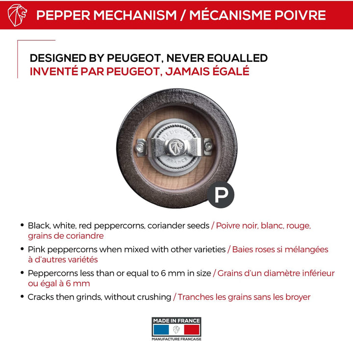 Peugeot Paris Antique Moulin à poivre manuel en bois de hêtre patiné, Réglage mouture classique, Cou