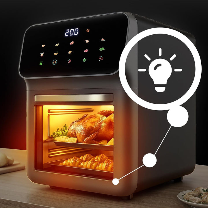 Retoo Heissluftfritteuse mit Backofenfunktion 12 L– Airfryer mit Sichtfenster & 10 Programmen 1350 W